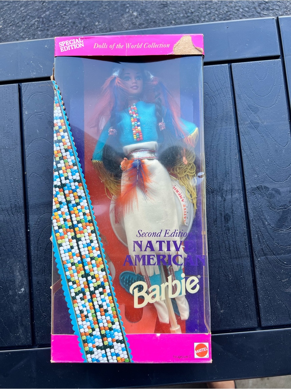 Vintage 1993 Mattel Dolls of the World Barbie - Pink and White Box Back.